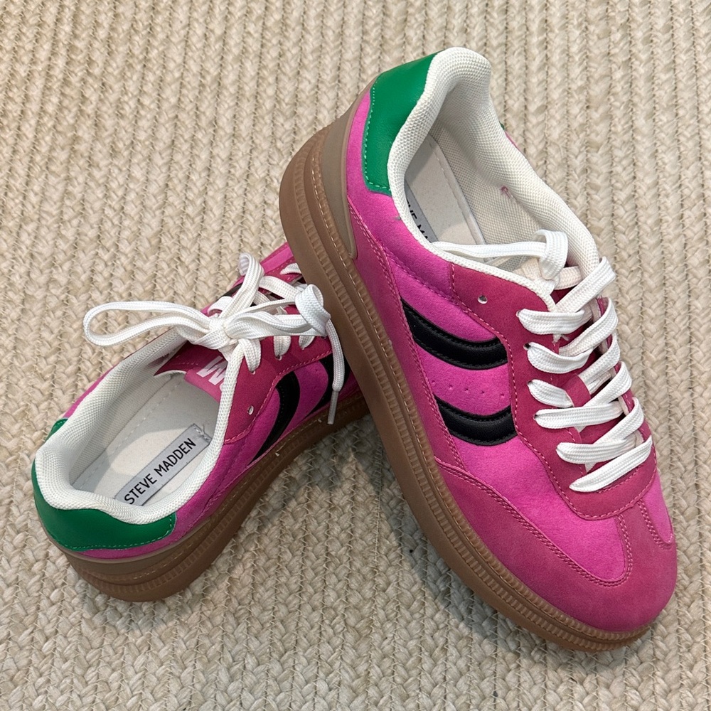 Steve Madden Pink Suede and Green Sneakers Brand New